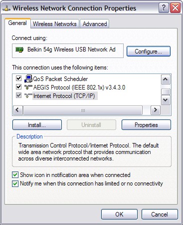 Wireless Network Connection window